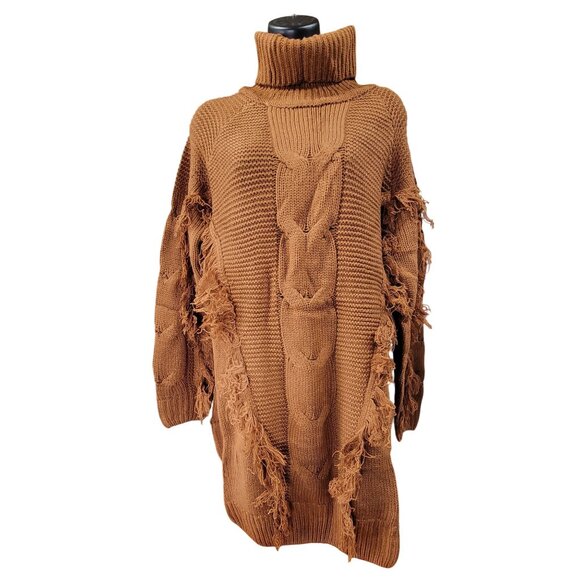 Cowl Neck Sweater Tunic Distressed Knit Rust/Brown Womens XL New in Bag - Picture 1 of 9